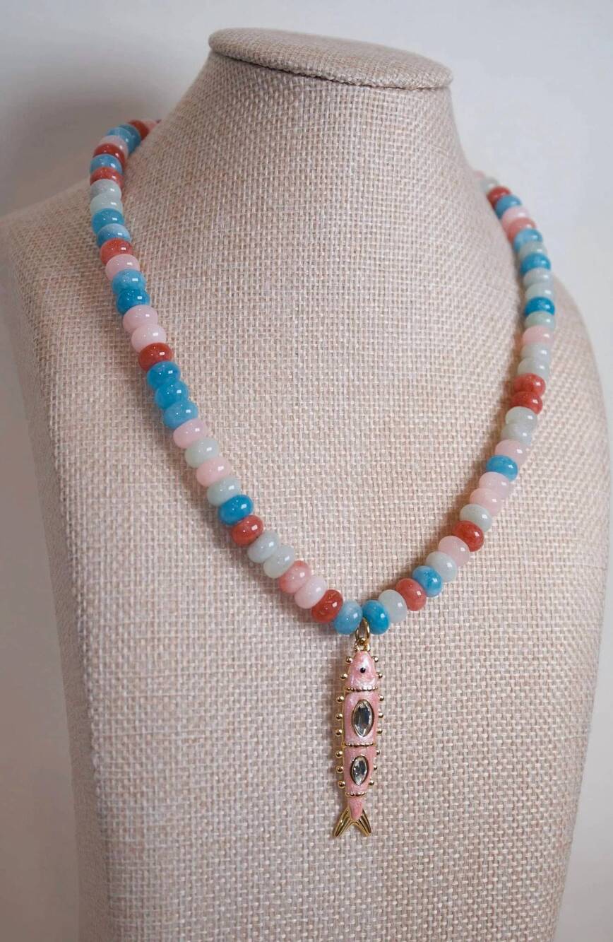 NEW HART DESIGNS women's beaded fish pendant necklace in pink multi